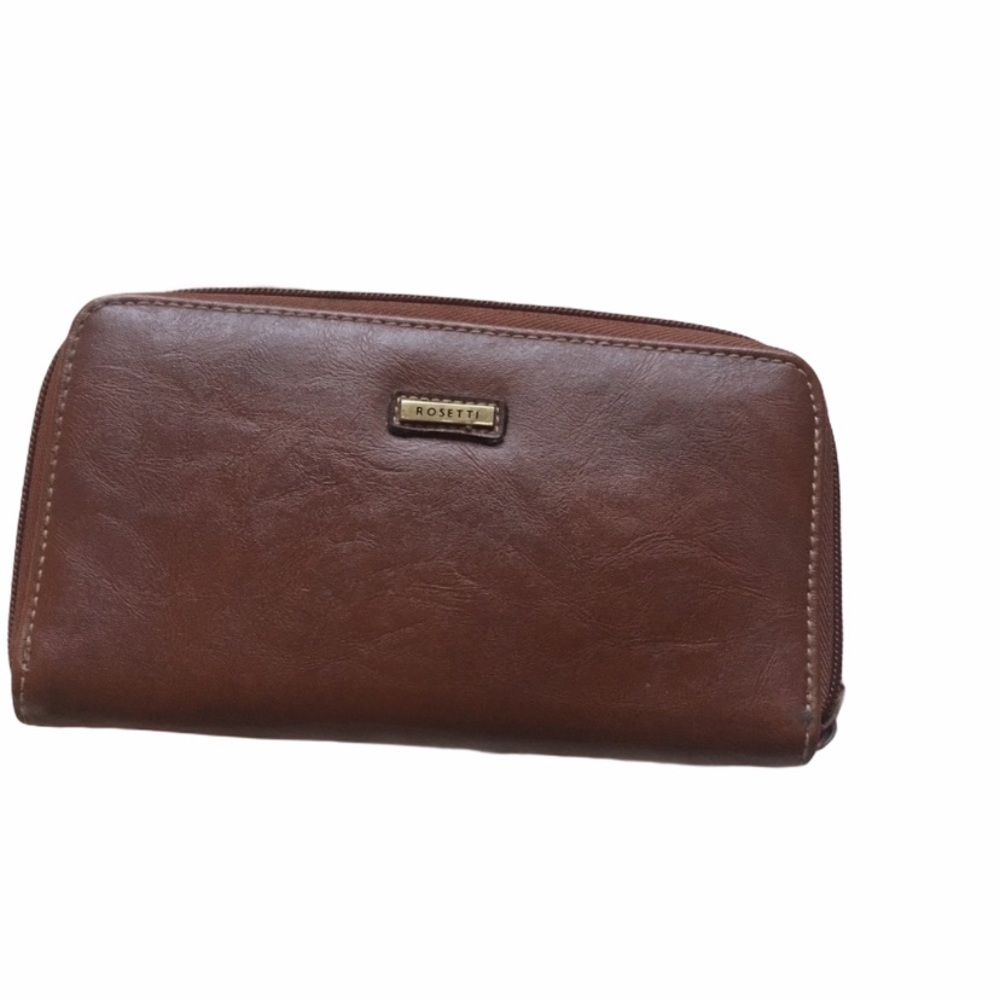 Rosetti Leather Wallet Zip Around Clutch – Chocolate Brown Organizer Wallet